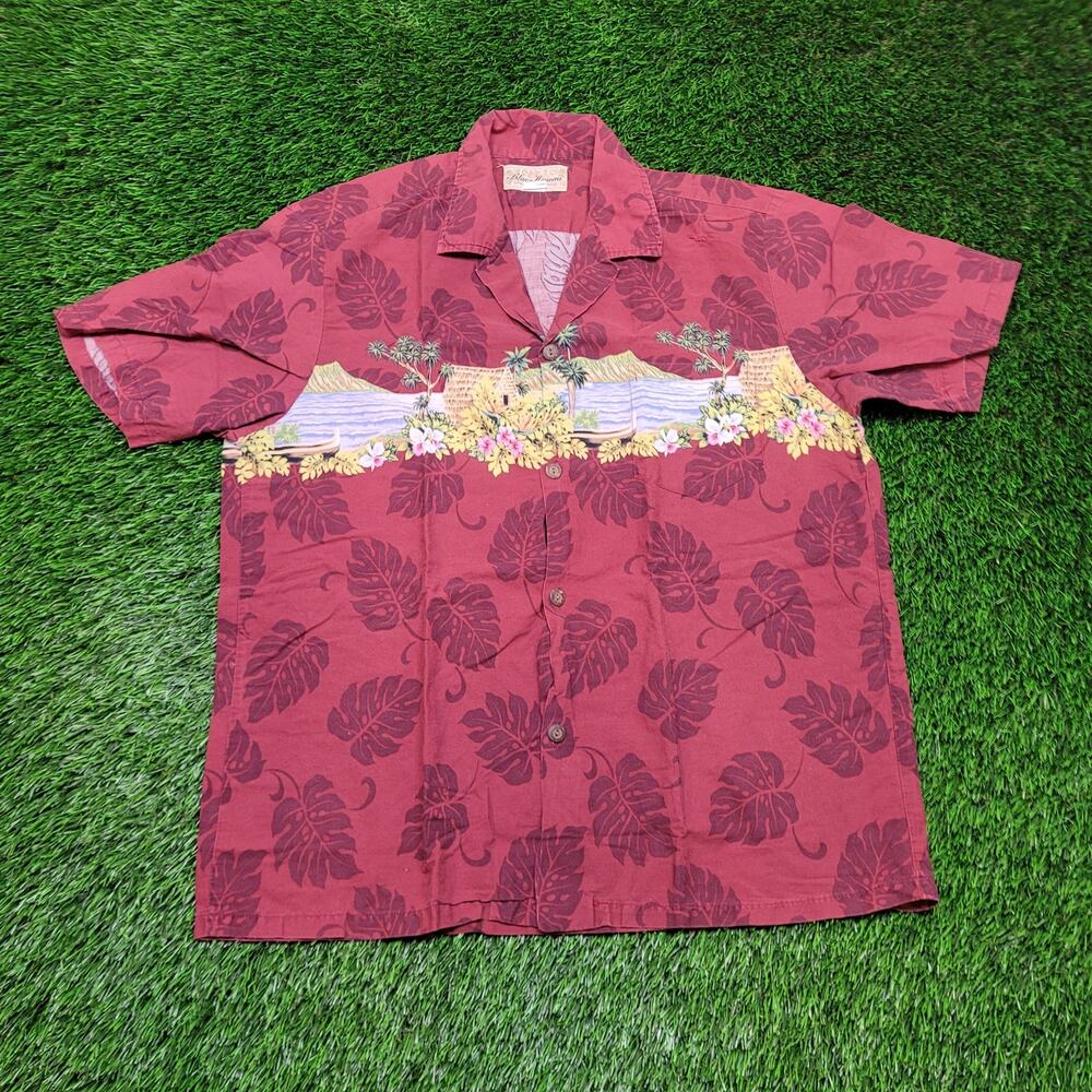 VTG 80s Blue Hawaii Scenic Border Print Aloha Shirt Mens XL Made in Hawaii USA